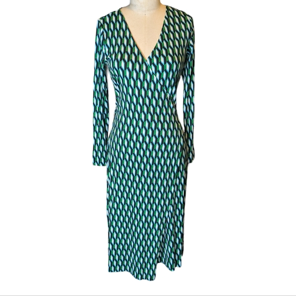 Diane Von Furstenberg Target DVF Longsleeve Midi Arrow Geo Green Wrap Dress Med. - Picture 4 of 10
